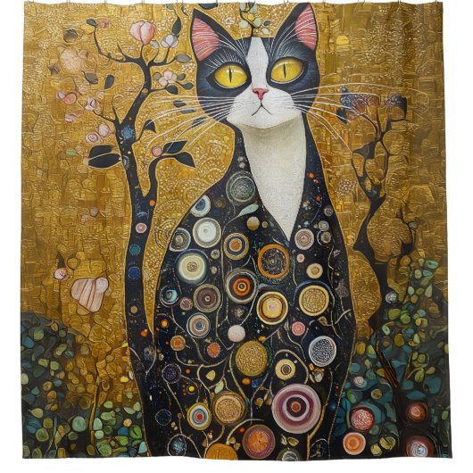 Celestial Feline in goud Douchegordijn (Voorkant)