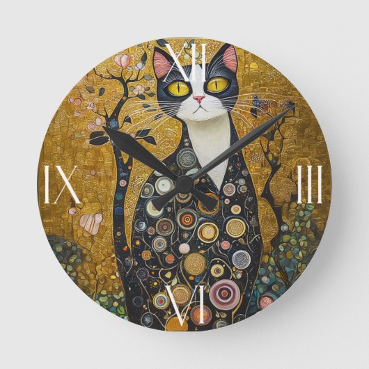 Celestial Feline in goud Ronde Klok (Voorkant)