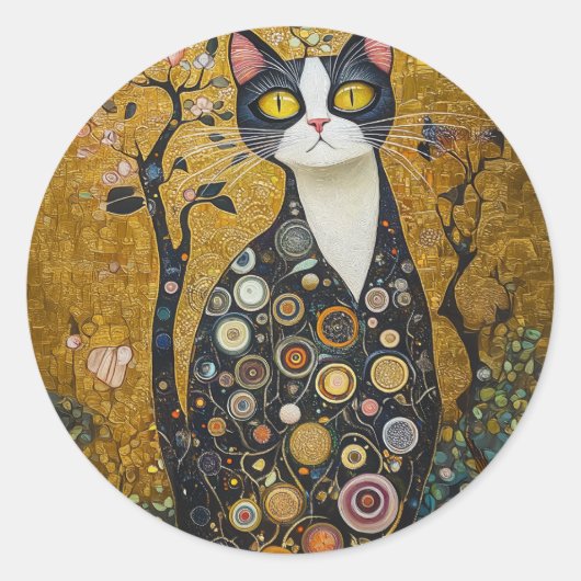 Celestial Feline in goud Ronde Sticker (Voorkant)