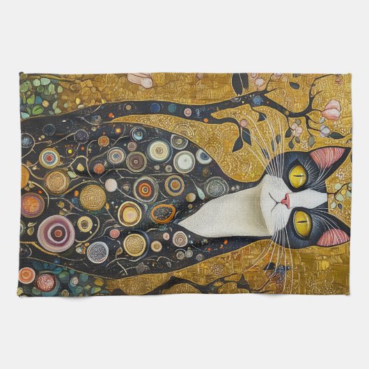 Celestial Feline in goud Theedoek (Horizontaal)