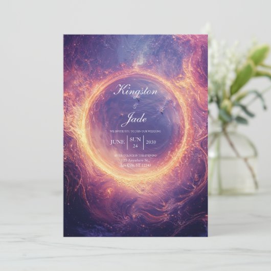 Celestial Fire Ring bruiloft uitnodiging (Staand voorkant)