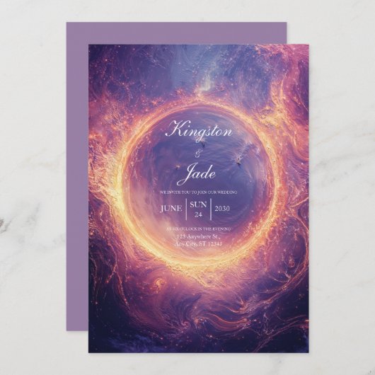 Celestial Fire Ring bruiloft uitnodiging (Voorkant / Achterkant)