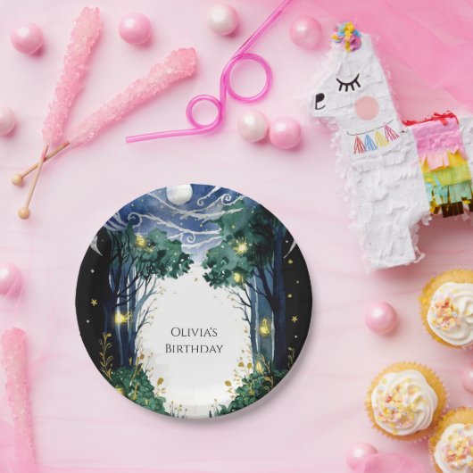 Celestial Firefly Woodland Verjaardag Papieren Bordje (Feest)
