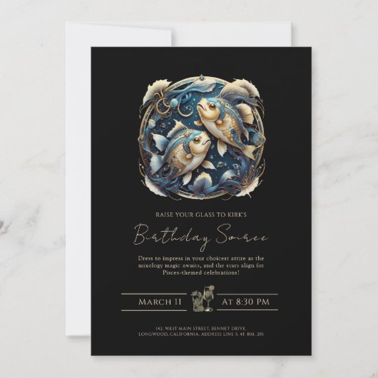 Celestial Fish Zodiac Symbool Zwart Gouden Vissen Kaart (Voorkant)