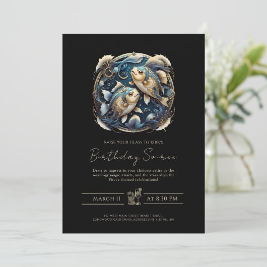 Celestial Fish Zodiac Symbool Zwart Gouden Vissen Kaart (Staand voorkant)