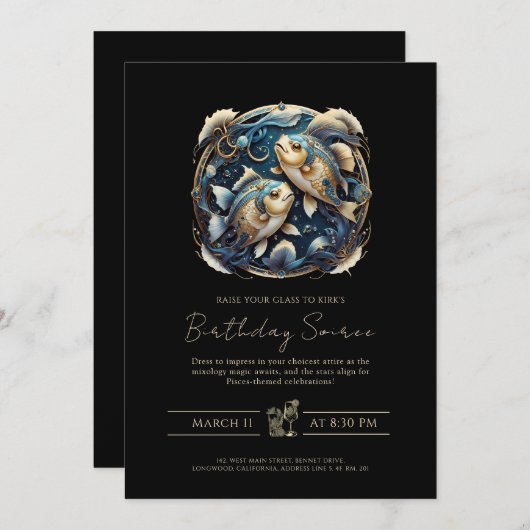 Celestial Fish Zodiac Symbool Zwart Gouden Vissen Kaart (Voorkant / Achterkant)