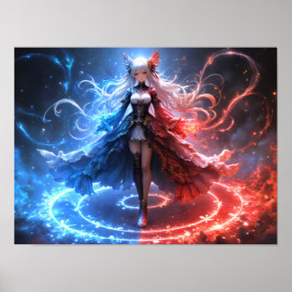 Celestial Flame Sorceress meisje zwaaien elementai Poster