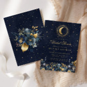 Celestial Floral Blue Stars Moon Vrijgezellenfeest Kaart