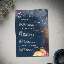 Celestial Floral Galaxy Navy Blue Wedding Details Informatiekaartje