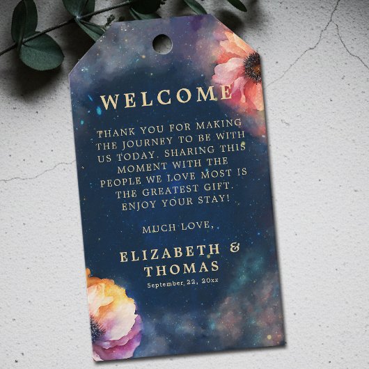 Celestial Floral Galaxy Starry Night Blue Wedding Cadeaulabel