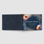 Celestial Floral Galaxy Starry Night Blue Wedding Gastenboek (Volledig)