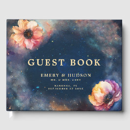 Celestial Floral Galaxy Starry Night Blue Wedding Gastenboek