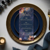 Celestial Floral Galaxy Starry Night Blue Wedding Menu