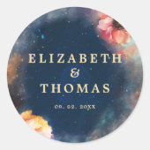 Celestial Floral Galaxy Starry Night Blue Wedding Ronde Sticker (Voorkant)