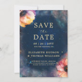 Celestial Floral Galaxy Starry Night Blue Wedding  Save The Date (Voorkant)