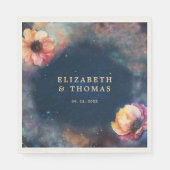 Celestial Floral Galaxy Starry Night Blue Wedding Servet (Voorkant)