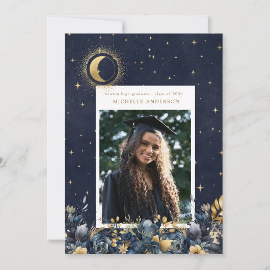 Celestial Floral Moon Graduation Announcement Kaart (Voorkant)