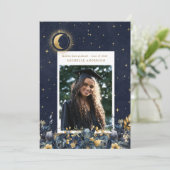 Celestial Floral Moon Graduation Announcement Kaart (Staand voorkant)