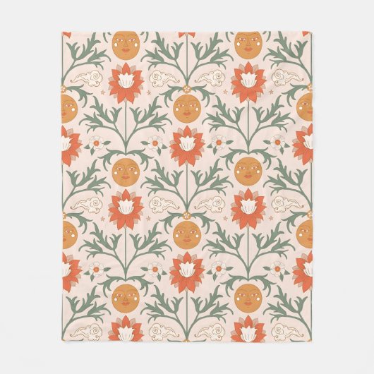 Celestial Floral Sunburst Seamless Pattern Design Fleece Deken (Voorkant)