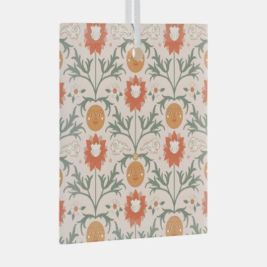 Celestial Floral Sunburst Seamless Pattern Design Glas Ornament (Voorkant Rechts)