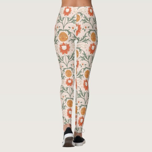 Celestial Floral Sunburst Seamless Pattern Design Leggings (Achterkant)