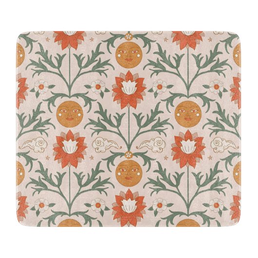 Celestial Floral Sunburst Seamless Pattern Design Snijplank (Voorkant)