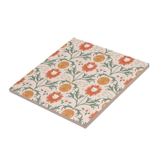 Celestial Floral Sunburst Seamless Pattern Design Tegeltje (Zijkant)