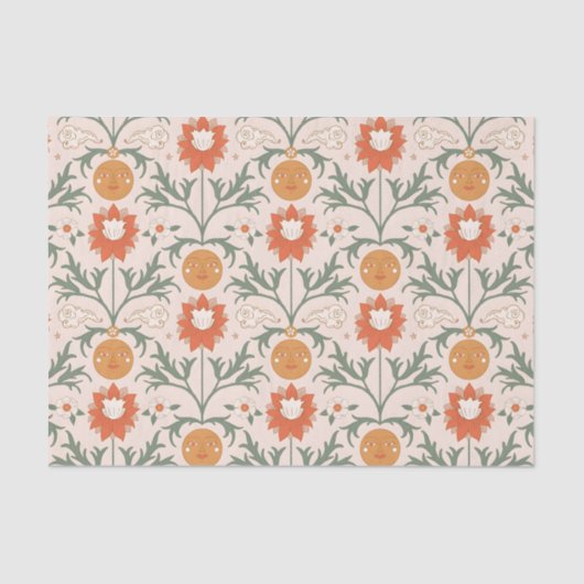 Celestial Floral Sunburst Seamless Pattern Design Tissuepapier (Voorkant)