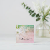 *~* Celestial Floral Waterverf Glitter Turquoise Vierkante Visitekaartje (Staand voorkant)