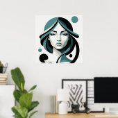Celestial Flow: Minimalist Teal Portrait Poster (Thuiskantoor)