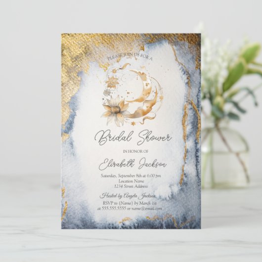 Celestial Flower Moon Gold Vrijgezellenfeest Kaart (Staand voorkant)