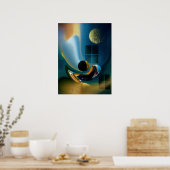 Celestial Fluid Dreams Poster - Goud Blauw Surreal (Keuken)