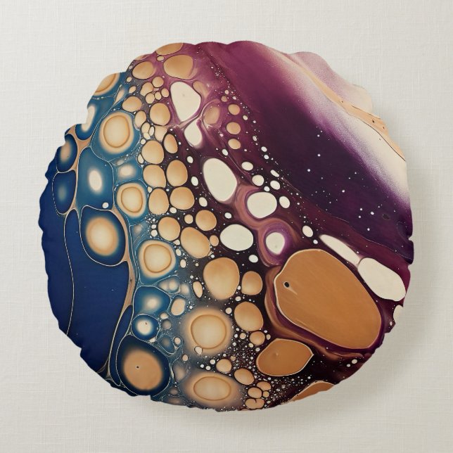 Celestial Fluid Marble in Midnight Gold Rond Kussen (Voorkant)