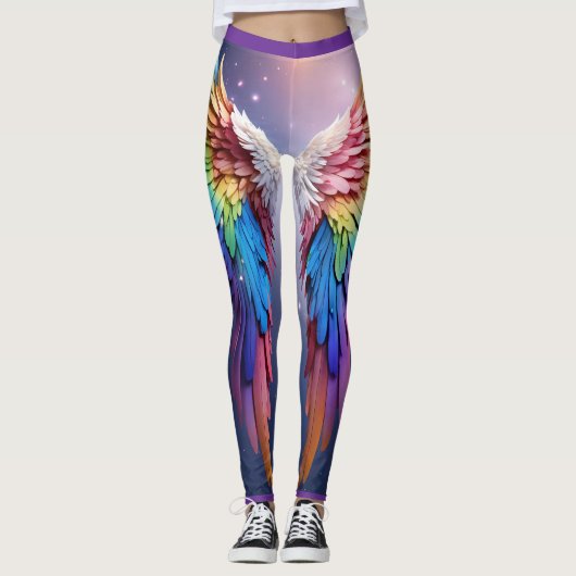 "Celestial fluistert: Hyper-Realistic Rainbow Ange Leggings (Voorkant)