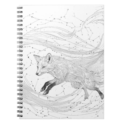Celestial Fox Constellation Ink Drawing Notitieboek (Voorkant)