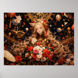 Celestial Fox Empress Mythische Elegantie Poster