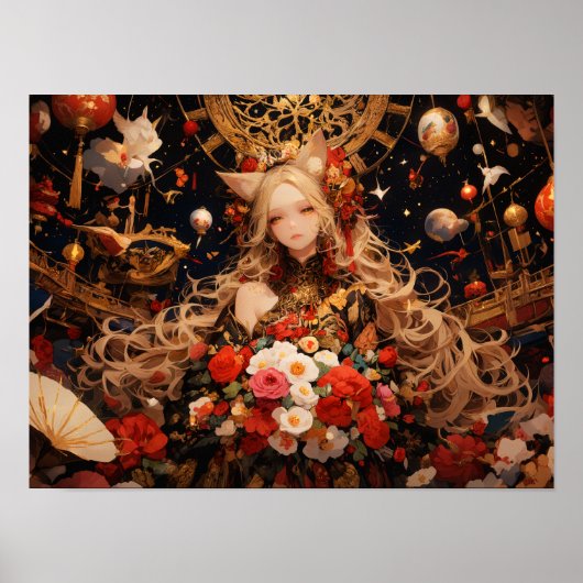 Celestial Fox Empress Mythische Elegantie Poster (Voorkant)