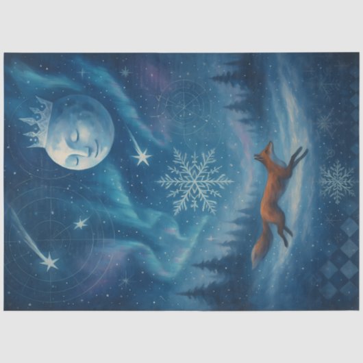 Celestial Fox & Winter Moon Gotische Fantasy  Tissuepapier (Voorkant)