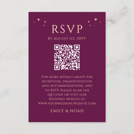 Celestial Fuchsia Gold Budget QR Code RSVP Foto Informatiekaartje (Voorkant)