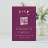 Celestial Fuchsia Gold Budget QR Code RSVP Foto Informatiekaartje (Staand voorkant)