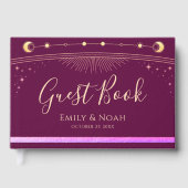 Celestial Fuchsia Gold Sun Moon Stars Wedding  Gastenboek (Voorkant)