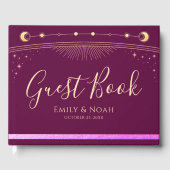Celestial Fuchsia Gold Sun Moon Stars Wedding  Gastenboek (Voorkant)