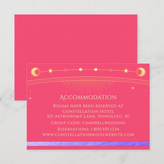Celestial Fuchsia Roze Mystieke Accommodatie Informatiekaartje (Voorkant / Achterkant)