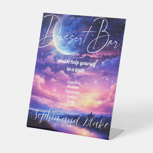 Celestial Full Dessert Bar Wedding voetstuk teken Reclamebord Met Voetstuk (Voorkant)