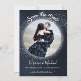 Celestial Full Moon and Stars Photo Save the Date Kaart