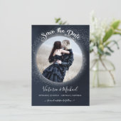Celestial Full Moon and Stars Photo Save the Date Kaart (Staand voorkant)