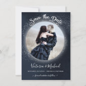 Celestial Full Moon and Stars Photo Save the Date Kaart (Voorkant)