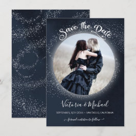 Celestial Full Moon and Stars Photo Save the Date Kaart