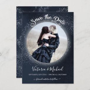 Celestial Full Moon and Stars Photo Save the Date Kaart