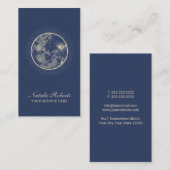 Celestial Full Moon Elegant Navy Blue Visitekaartje (Voorkant / Achterkant)